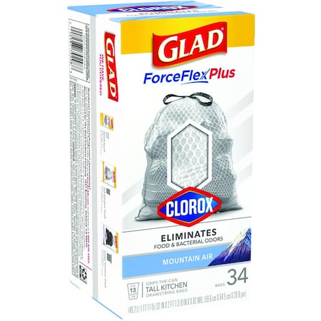 Glad Glad Force Flex Plus 13 gal Mountain Air Scent Tall Kitchen Bags Drawstring 34 pk 0.82 mil 79298